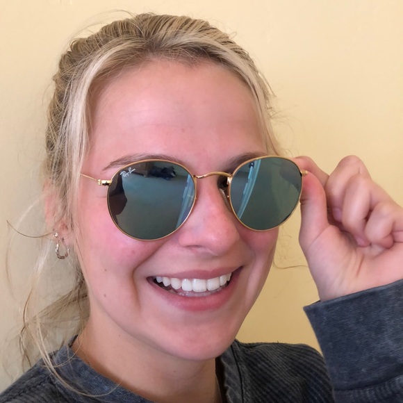 RAY BAN BLUE LENSES ROUND SUNGLASSES - Picture 2 of 5